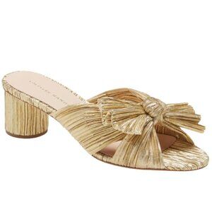 Loeffler Randall Emilia Knot Slide Sandal Women's 6 B Gold Kitten Heels Bow NWOB